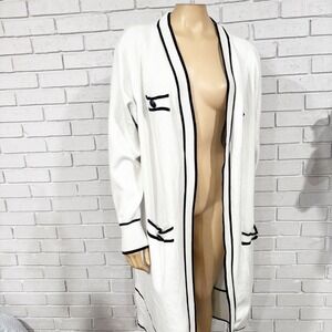 Cleo White Black Contrast Trim Longline Duster Cardigan Boho Elevated Chic XXL